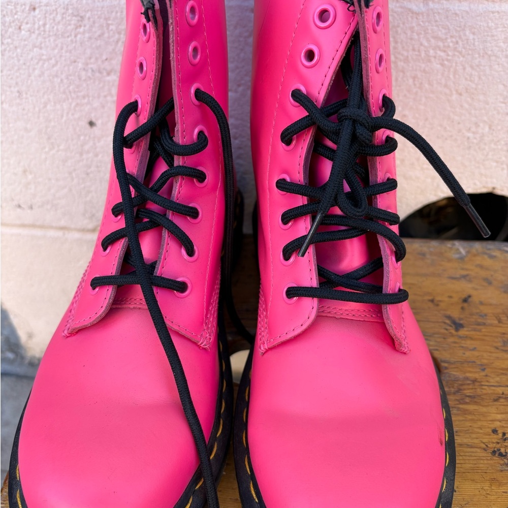 Dr. Martens Pink Combat Boots with Chunky Sole